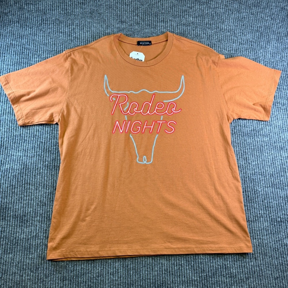 Zutter Rodeo Nights Graphic Tee Women's M Orange Cotton Casual Western